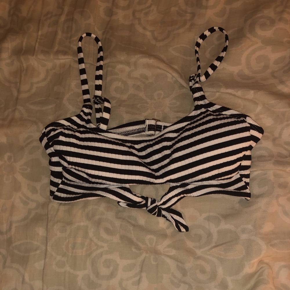 Black and White Striped Bikini Top